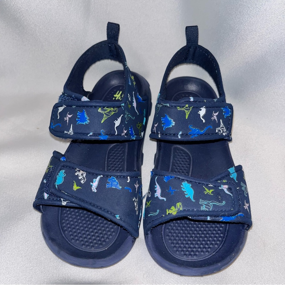 H&M Boys Lightweight Blue Sandals All-Over Dinosaur Print Shoes Size 10-11.5